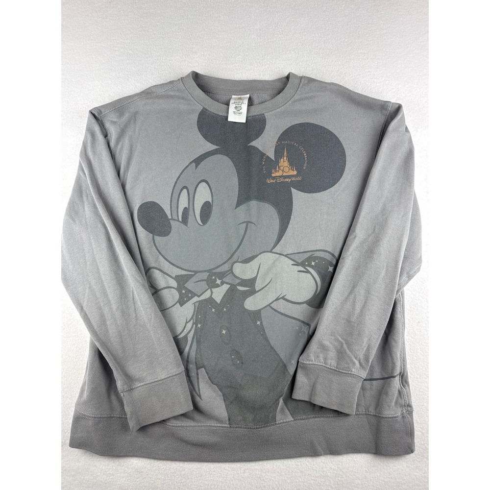 Disney Parks WDW 50th Anniversary Mickey Mouse Gray Crewneck Sweatshirt Large